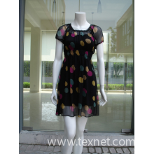 上海聚荣服装设计有限公司-彩色圆圈圆领短袖雪纺连衣裙